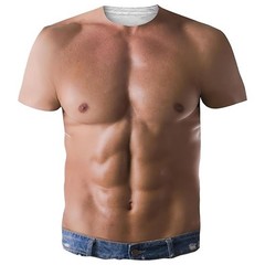 Mens Fake Muscle Body 3D Print T-shirt Blouse Muscle Activewear Pullover Top
