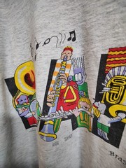 VTG 90s Band Instruments Brass Percussion Animated Graphic T-shirt Men’s XL