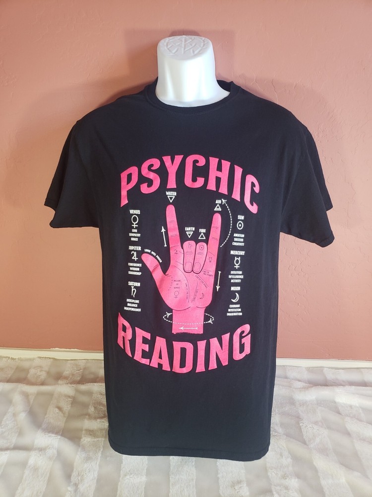 Psychic Reading T Shirt Adult Black Pink Palm Graphic Planets Elements Size M