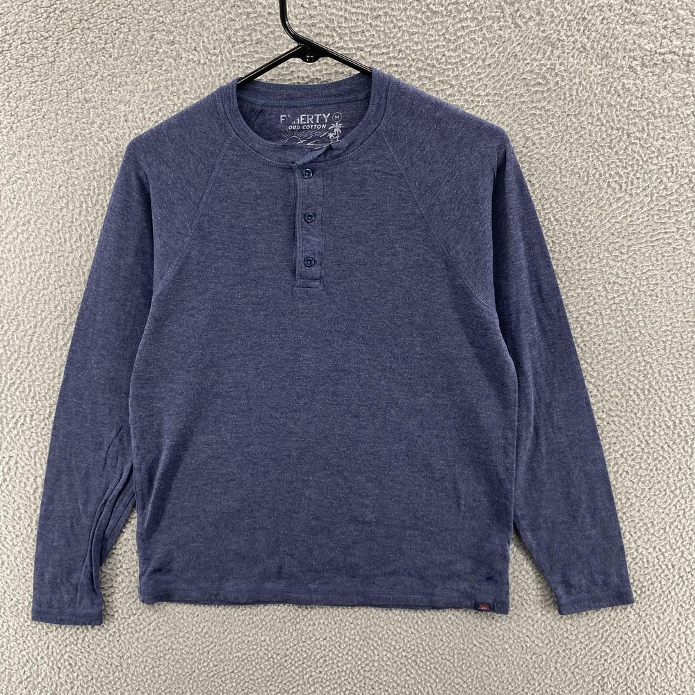 Faherty Shirt Mens Medium Blue Cloud Cotton Long Sleeve Henley Raglan Top