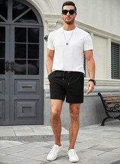 JMIERR Men’s Casual 5″/ 7″ Shorts Waffle Elastic Waist Large, 01 Black