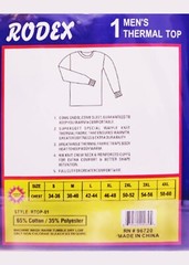 RODEX Man’s Thermal Top Size Small , 65% Cotton, 35%polyester Black Color