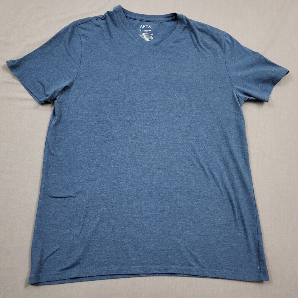 Apt 9 Shirt Mens Large L Short Sleeve V Neck Stretch Premier Flex Pullover Blue
