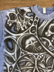 Hand Airbrushed Los Angeles Apparel Garment Dyed Blue Crewneck T-Shirt Men’s XL