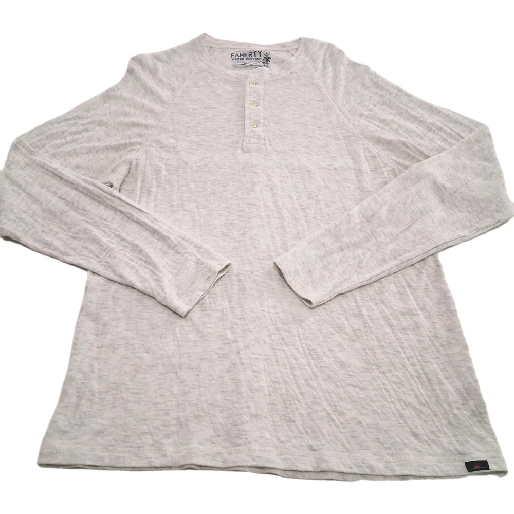 Faherty Henley Shirt Men’s Large Heather Ivory Cloud Cotton Long Sleeve EUC