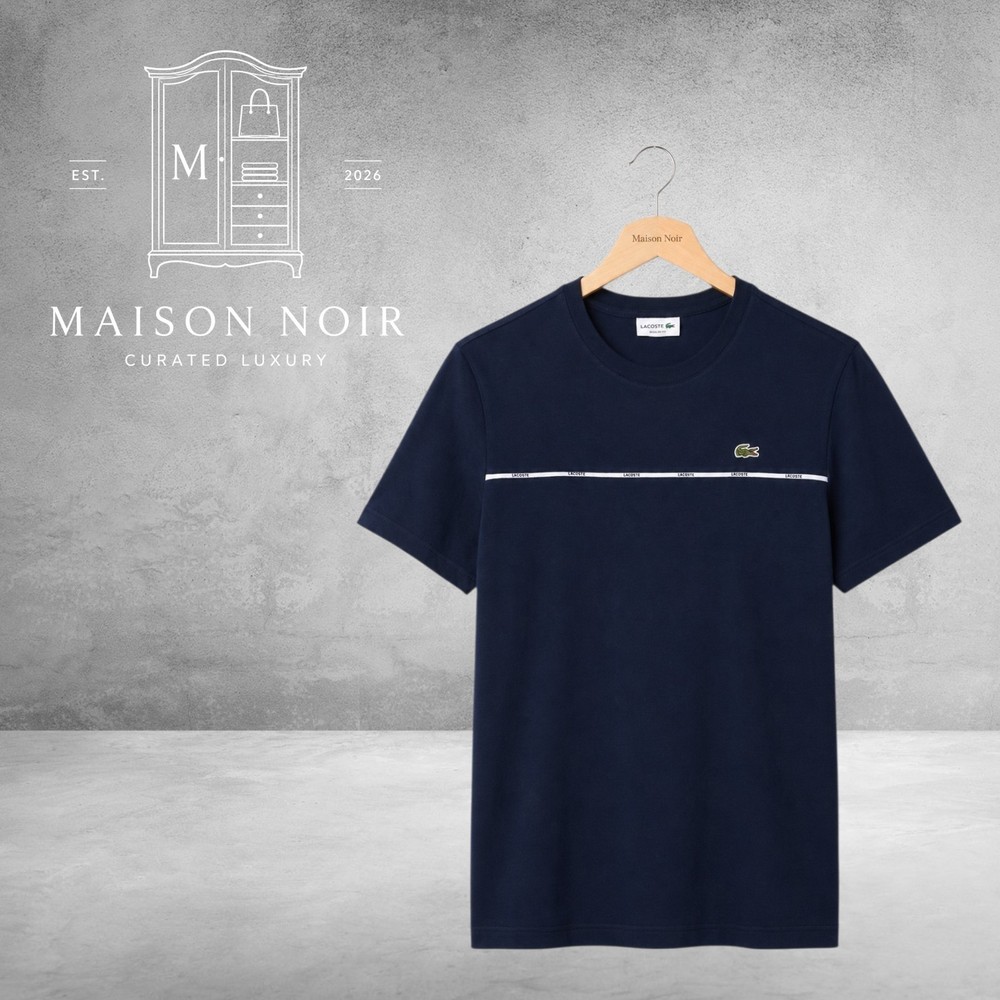 Lacoste Men’s Regular Fit Navy Blue Logo Striped T-shirt Large