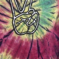 DOM Shirt Mens Medium Tie Dye Peace Sign Embroidered Graphic Hippie Festival Tee