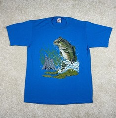 Gulf Coast Sportswear Bass Fish Single Stitch 50-50 Tshirt XL USA Blue VTG