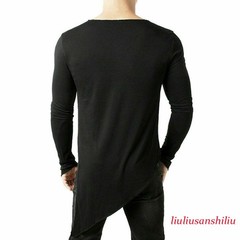 Mens Asymmetric Slit Hem Summer T-shirt Top Tee Long Sleeve Pullover Shirt Hot