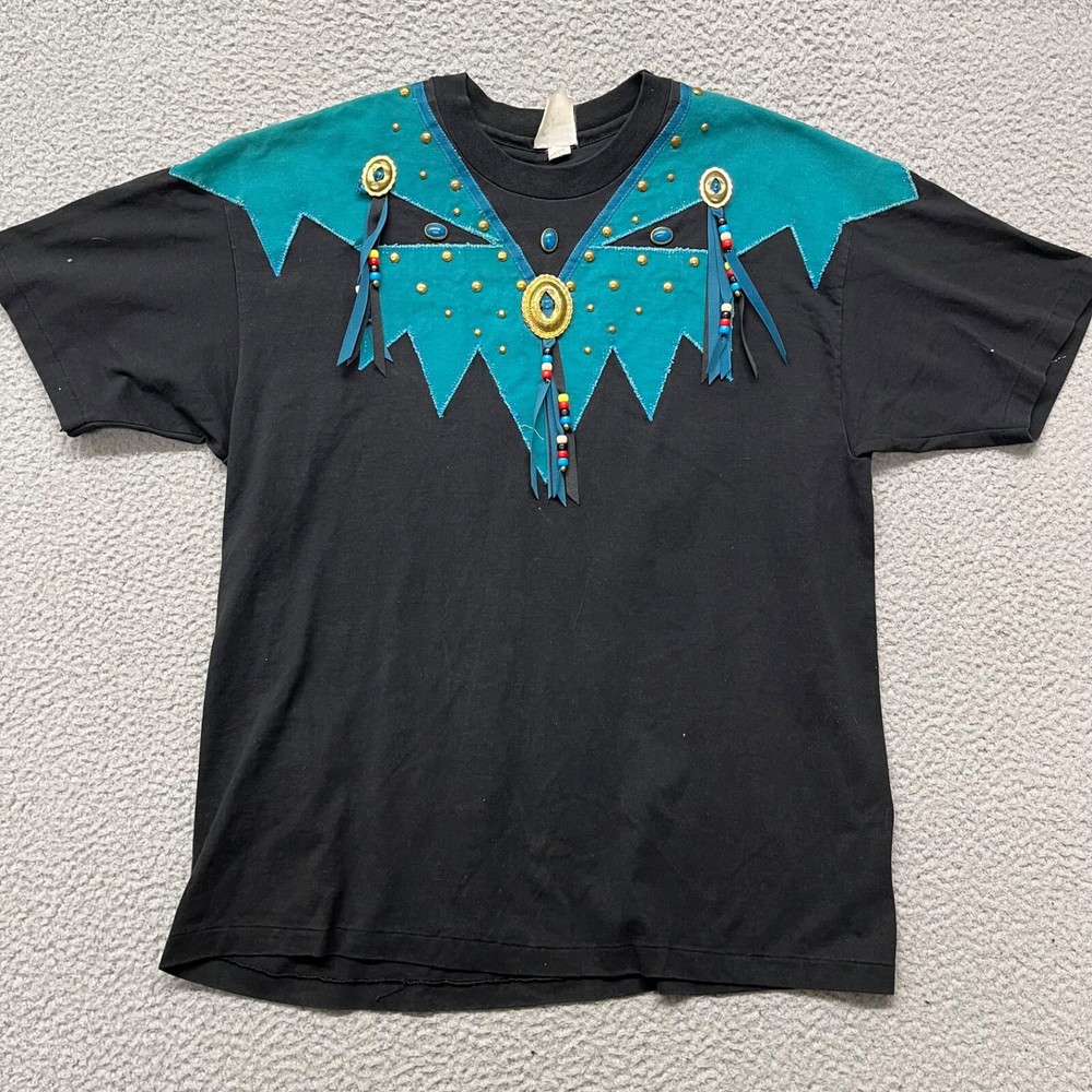 Vtg Navajo Shirt Adult XL Black Indian Indigenous Custom Beaded Southwestern