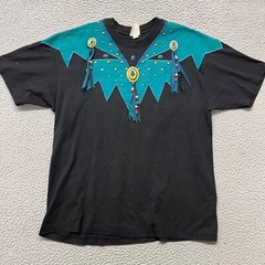 Vtg Navajo Shirt Adult XL Black Indian Indigenous Custom Beaded Southwestern