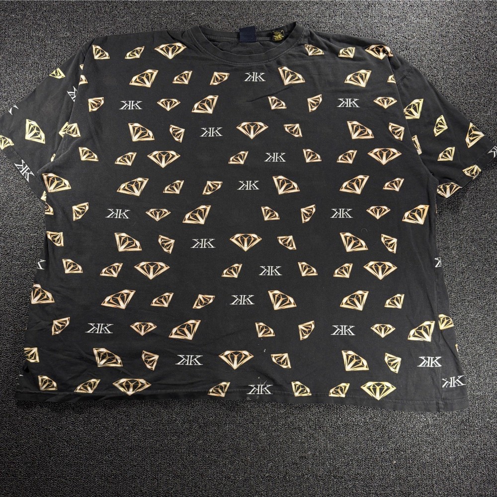 Karl Kani Gold T-Shirt Black Diamond AOP Mens 4XL Streetwear KK Logo