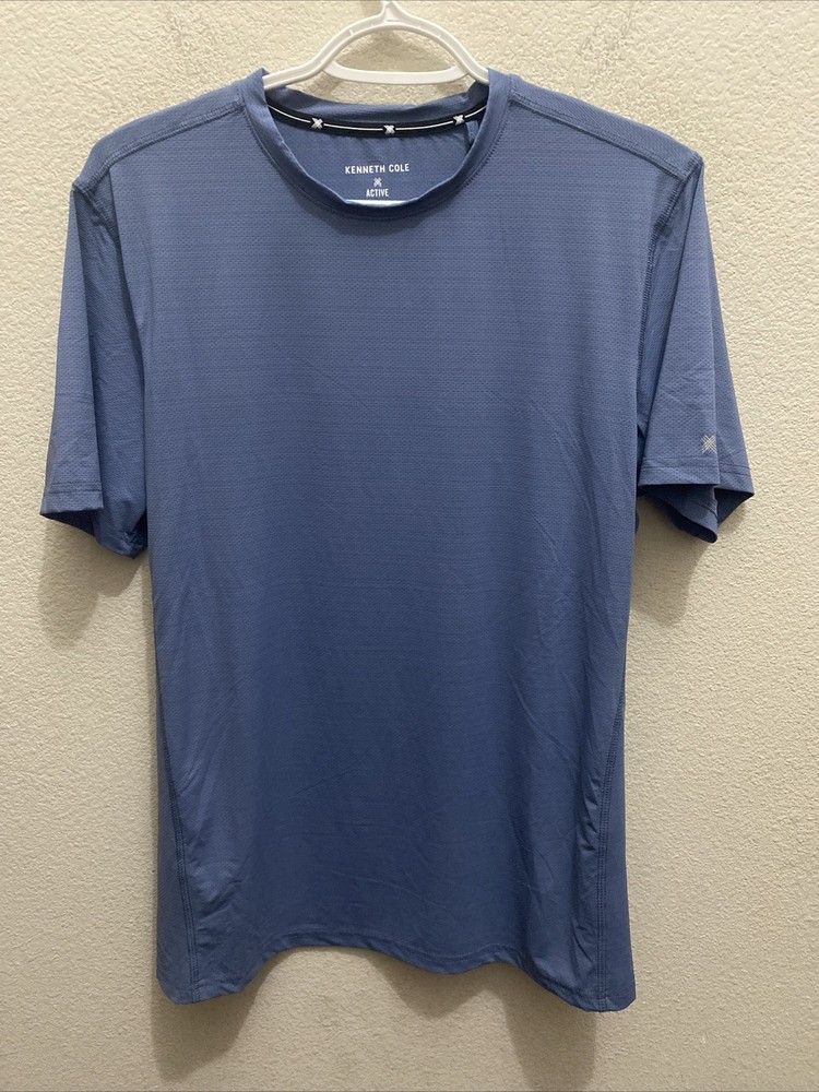 Kenneth Cole Active Mens Medium Captain Blue Short Sleeve Crew T-Shirt Tech NWT