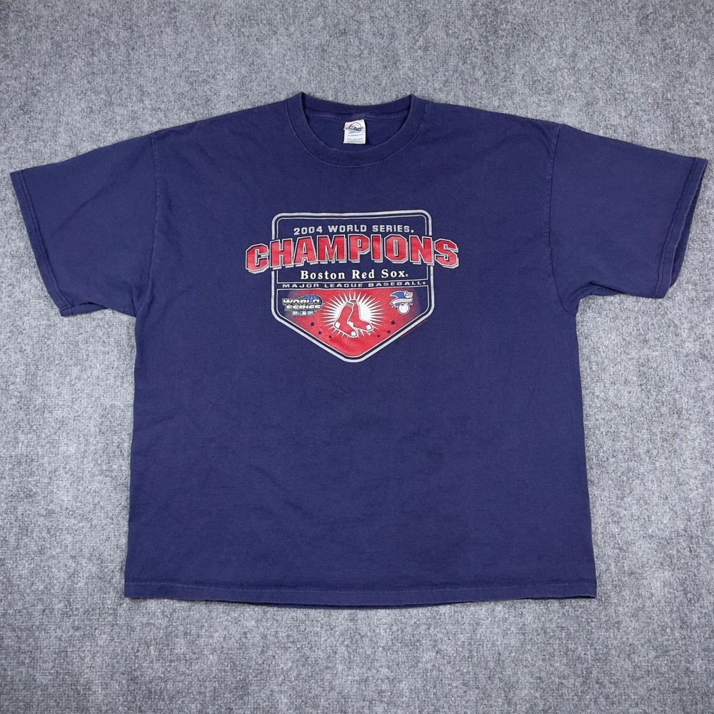 Vtg Boston Red Sox T-Shirt Mens 2XL Navy 2004 World Series Champions Graphic