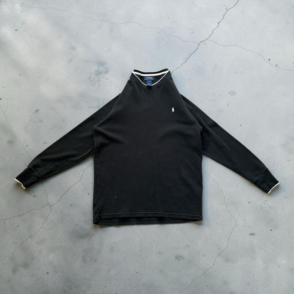 Polo Ralph Lauren Men’s Thermal Long Sleeve Waffle Knit Shirt Black