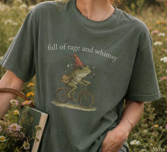 Full Of Rage And Whimsy Shirt Comfort Colors Cottagecore Frog Bicycle Tee