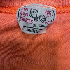 Vintage 90s Single Stitch Hong Kong Shirt Mens M Fluorescent Orange Tee Dim Sum
