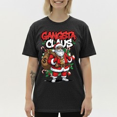 Gangsta Claus T-Shirt Graffiti Hip Hop Santa Christmas Money Bag Bling Tee
