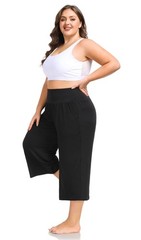 Women’s Plus Size Wide Leg Capris High Waist Yoga Pants Casual Loose Lounge P…