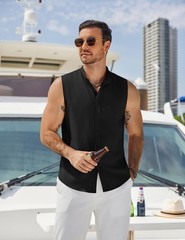 COOFANDY Mens Black Casual Tank Top Summer Beach Sleeveless Shirts Vacation T…