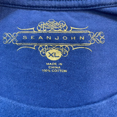 Sean John T-Shirt Blue Metallic Gold-Foil Graphics Print XL 100% Cotton Hip-Hop