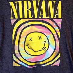 Nirvana Shirt Mens Large Gray Smiley Face Graphic Tie Dye Grunge Rock Band Tee