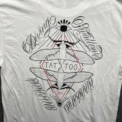 American Apparel Diving Swallow Tattoo T-Shirt Mens M White Graphic Oakland CA