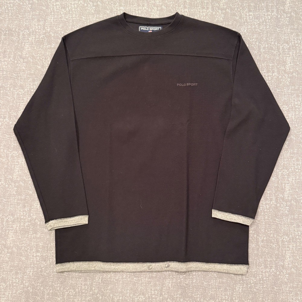 Polo Sport Ralph Lauren Vintage Mens XL Black Waffle Knit Thermal Drawstring Hem