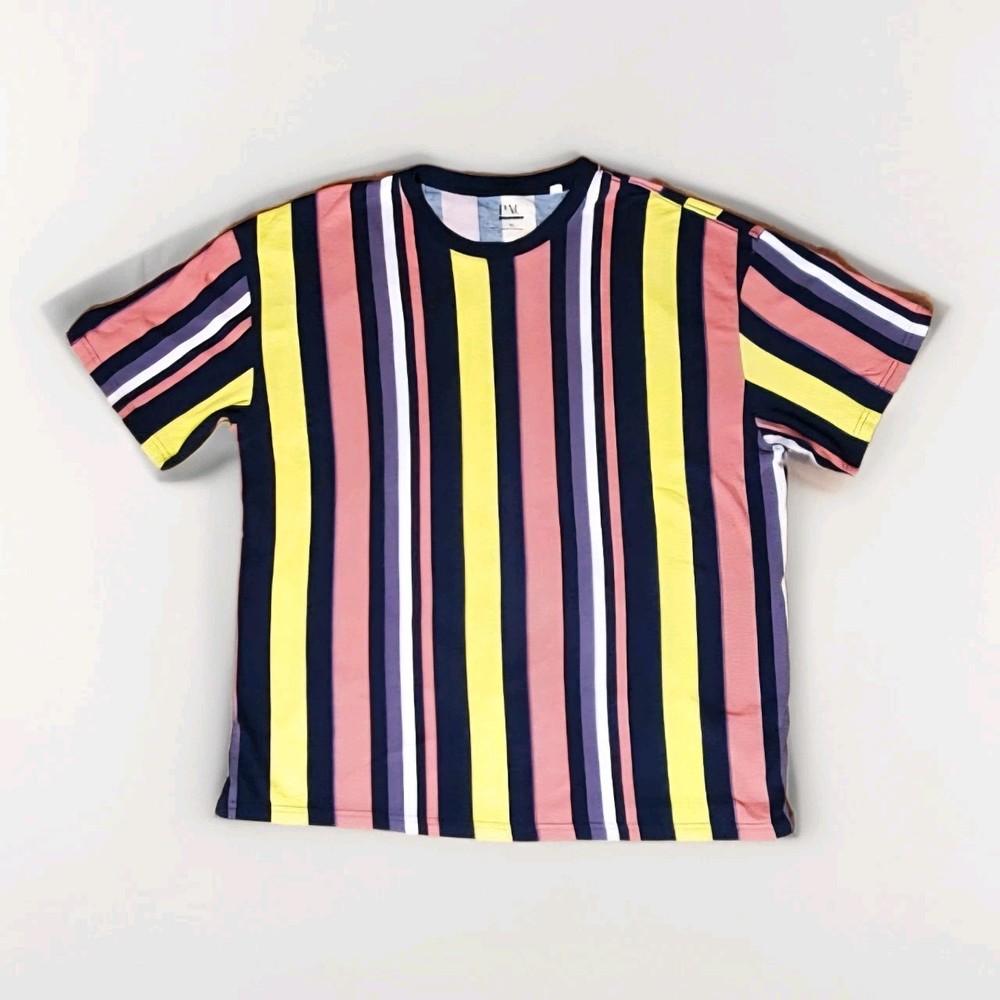 Pac Cares Mens XL Striped T-Shirt Multi-color Short Sleeve Designer Classic 90s