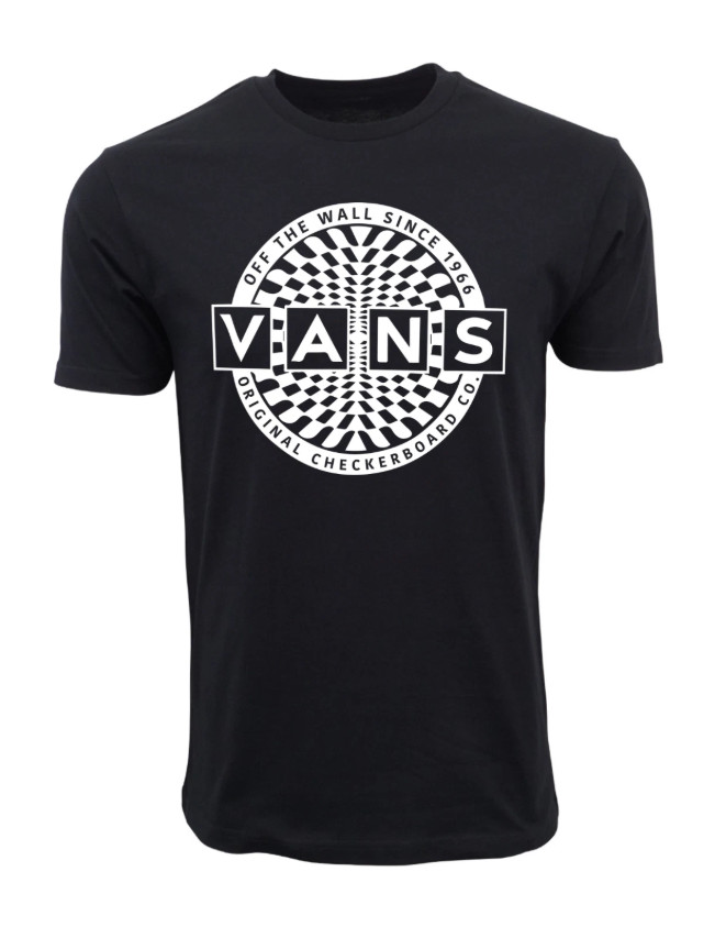 Vans Off The Wall checkerboard tee, mens black graphic t-shirt, skate logo shirt