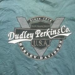 Harley-Davidson Shirt XL Green Dudley Perkins San Francisco Made in USA *SPOTS