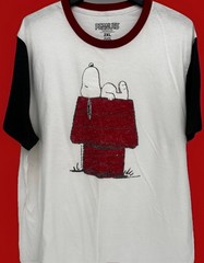 Peanuts Snoopy Men’s 2XL White/Black/Red Ringer Graphic Crew Neck T-Shirt Jersey