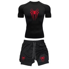 Mens Compression Set Gym Shirt Running Shorts Quick Dry Sportswear