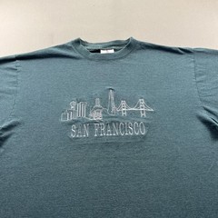 Vintage San Francisco T-Shirt Mens XL Green Striped City Bridge Bay Area 90s