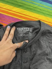 Faherty Cloud Cotton Henley Shirt Mens Mt Dark Gray Pima Raglan Soft Long H55