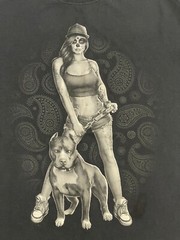 Vintage Tatted Skull Day Of The Dead Girl Pitbull Black T Shirt Size XL