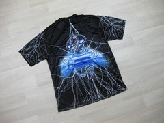 Vintage Y2K No Boundaries AOP Sheer Satin T Shirt Men’s (L) Car Cobra Lightening