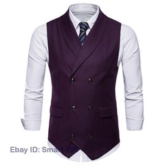 Mens Casual Formal Business Slim Fit Double-Breasted Waistcoat Coat Suit Vest
