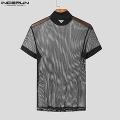 Camiseta Verano Malla Manga Corta Transparente Hueco Oversize Hombre