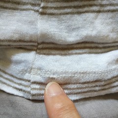 Porter&Ash T Shirt XL/L*White Green Olive Striped 100%Linen Crew Neck Neutral