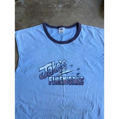 Old Navy Jakes Fireworks Vintage Y2K Ringer Tank Top Blue Distressed Mens XL
