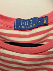 Polo Ralph Lauren T Shirt Mens XL Coral Cream Striped Pocket Pony Tee