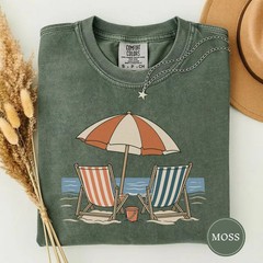 Retro Striped Beach Chairs Ocean Comfort Tee Summer Coastal