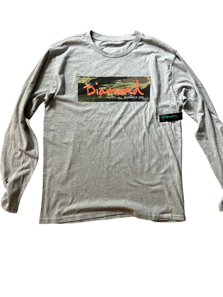 DIAMOND SUPPLY COMPANY BOX LOGO LONG SLEEVE GRAY T-SHIRT LONG SLEEVES SIZE M