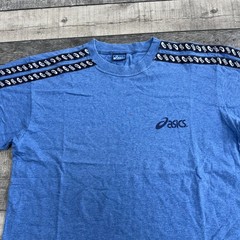 Asics Blue T-shirt Vintage 90s Retro Tape Logo Mens Medium