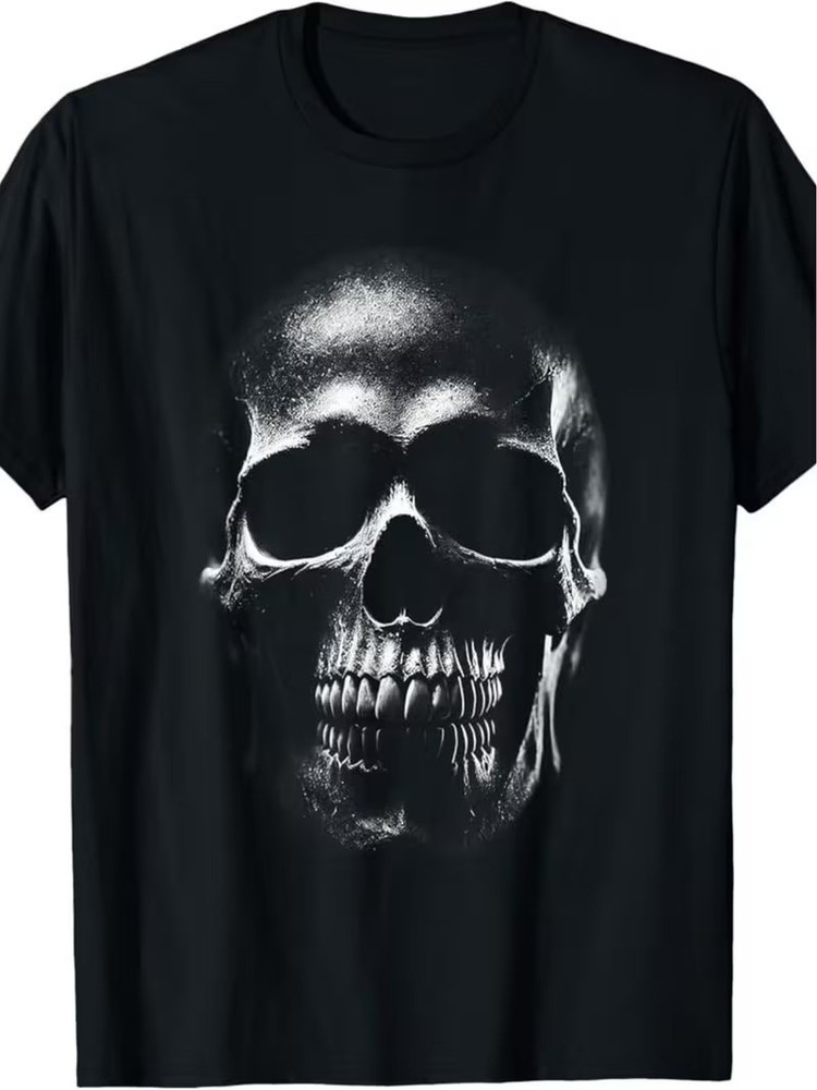Realistic Skull Graphic T Shirt Gothic Skeleton Horror Black Unisex Tee