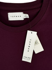 Topman NEW Solid Burgandy Wine Mens Large Crew Short Sleeve Pullover Tee T-Shirt