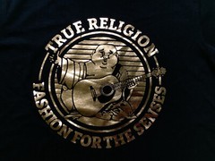 TRUE RELIGION Mens Short Sleeve T-Shirt Size XL Black with Gold 100% Cotton NEW