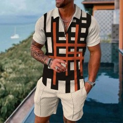 2-Piece Set Men’s Sweatsuit Short Sleeve T Shirts & Shorts Set Summer-Outfit US