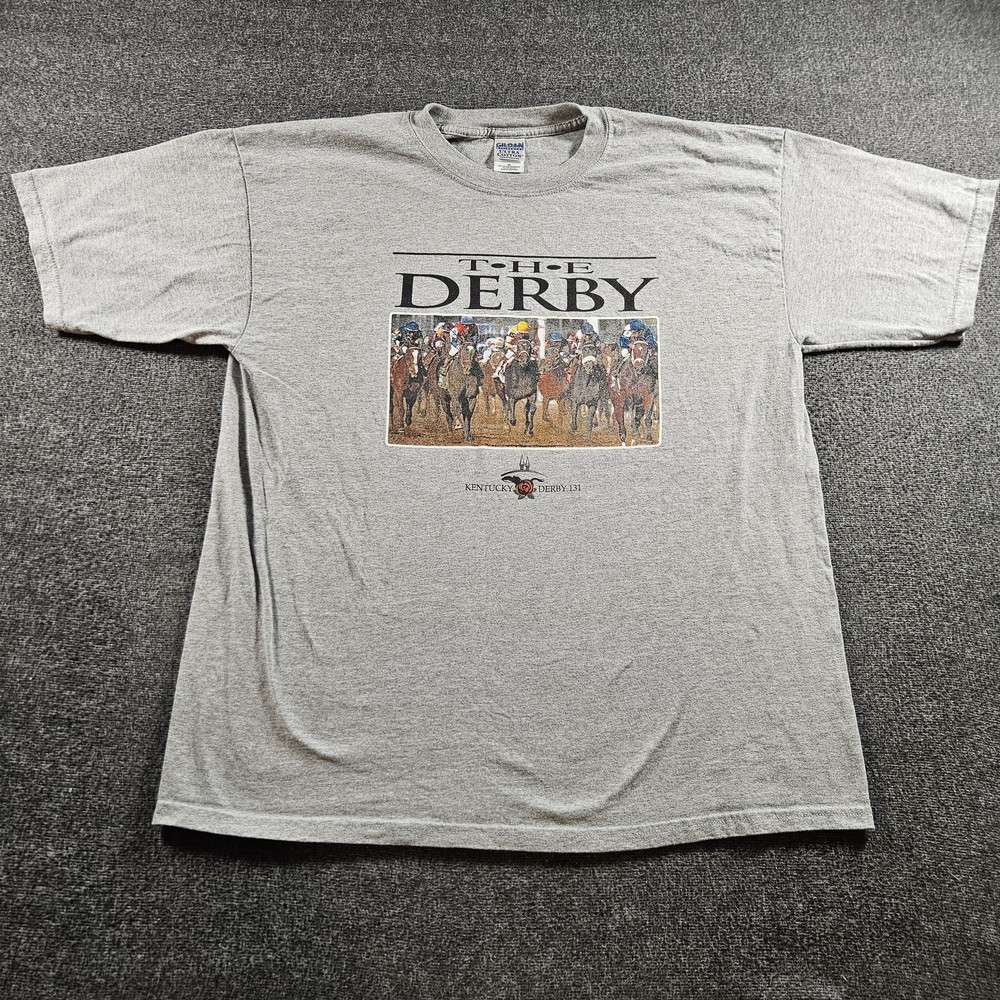 Vintage Kentucky Derby 131 Shirt Mens XL Gray Gildan Horse Racing Tee T-Shirt